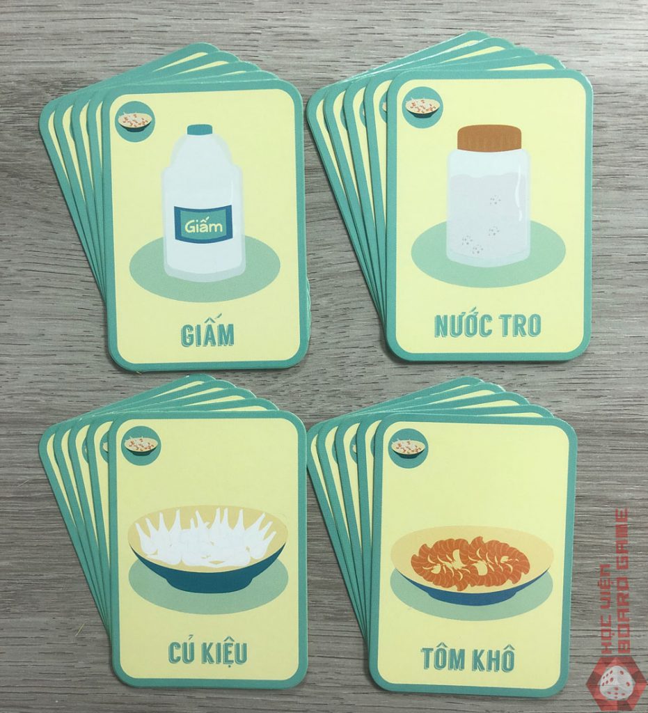 20 thẻ bộ Tôm Khô Củ Kiệu với 4 loại nguyên liệu: Tôm khô, Củ kiệu, Nước tro và Giấm.