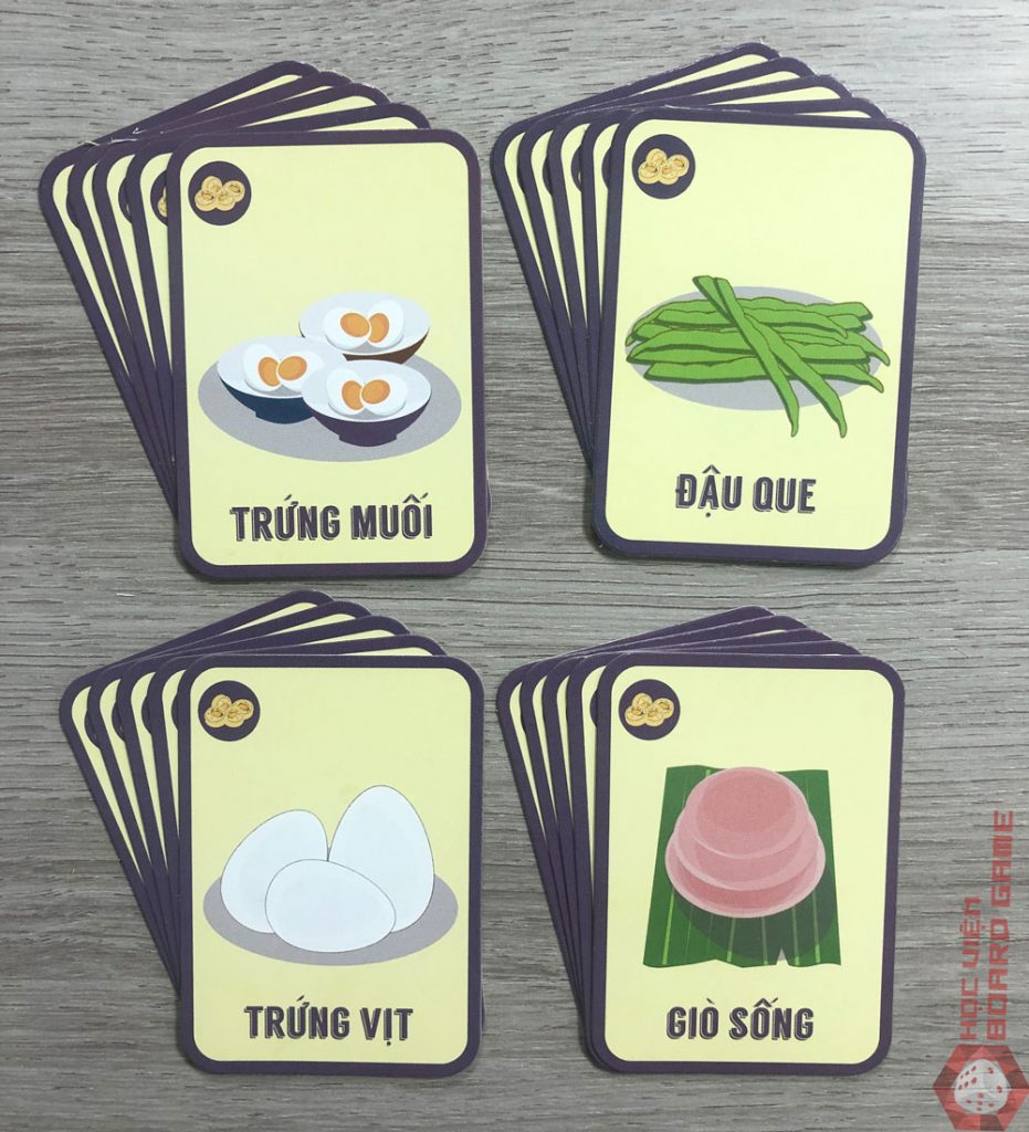 20 thẻ bộ Chả Ngũ Sắc với 4 loại nguyên liệu: Trứng muối, Đậu que, Trứng vịt và Giò sống.